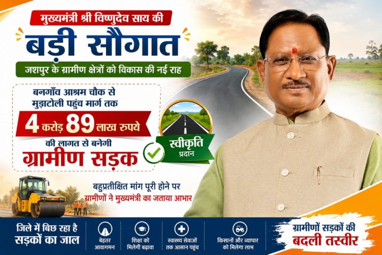 मुख्यमंत्री श्री विष्णुदेव साय की बड़ी सौगात: बनगाँव आश्रम चौक से मुड़ाटोली तक बनेगी 4.89 करोड़ रुपये की सड़क
